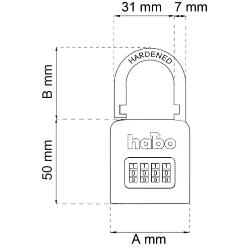Hänglås 203-50, kodlås, 50x31 mm, CC 26 mm, Svart