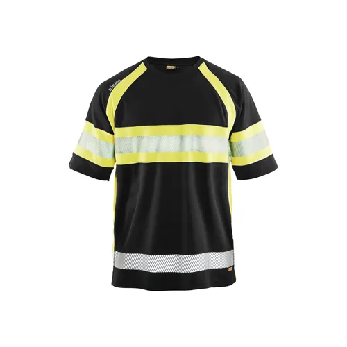 T-shirt Pikéstickad, Varsel, Svart/Gul Strl. L