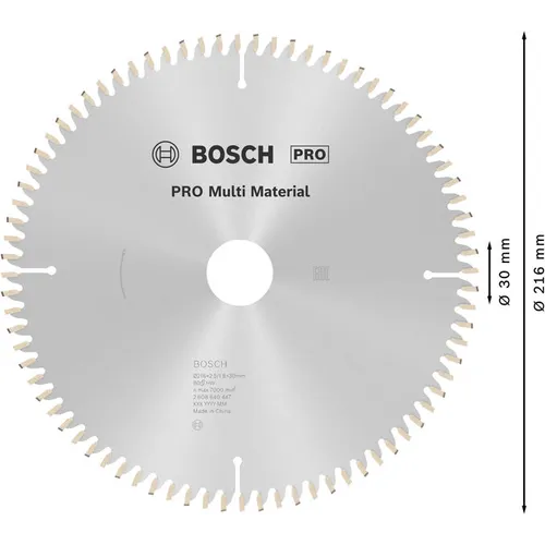 Cirkelsågklinga Multimaterial 216/30 mm, 80T