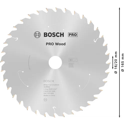Cirkelsågklinga Standard f. batteridrift, Trä 165/20 mm, 36T