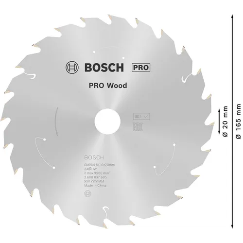 Cirkelsågklinga Standard f. batteridrift, Trä 165/20 mm, 24T