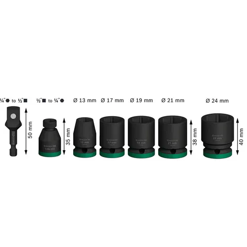 Hylsnyckelsats Pro Impact 1/2" 13-24 mm, 7 delar