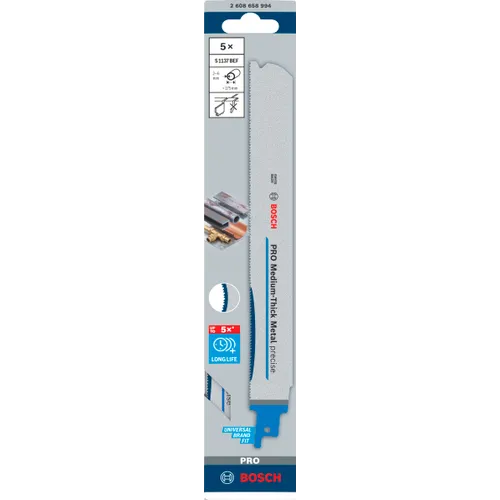 Tigersågblad S 1137 BEF PRO Medium-Thick Metal precise 225 mm,  5-pack