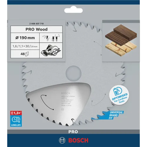 Cirkelsågklinga Standard f. batteridrift, Trä 190/30 mm, 48T