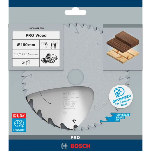 Cirkelsågklinga Standard f. batteridrift, Trä 160/20 mm, 24T