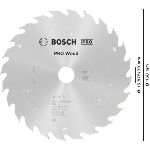 Cirkelsågklinga Standard f. batteridrift, Trä 160/20 mm, 24T