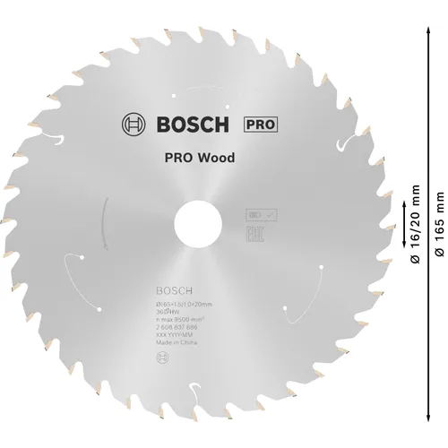 Cirkelsågklinga Standard f. batteridrift, Trä 165/20 mm, 36T