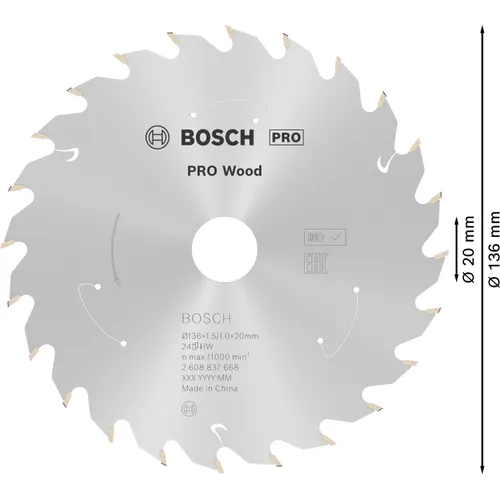 Cirkelsågklinga Standard f. batteridrift, Trä 136/20 mm, 24T
