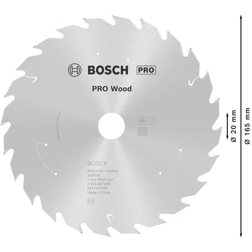 Cirkelsågklinga Standard f. batteridrift, Trä 165/20 mm, 24T