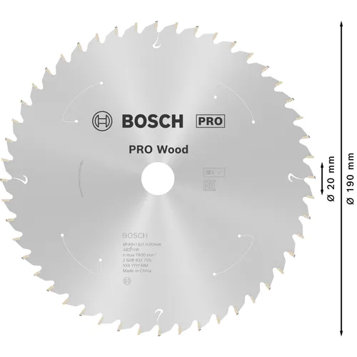 Cirkelsågklinga Standard f. batteridrift, Trä 190/20 mm, 48T