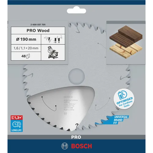 Cirkelsågklinga Standard f. batteridrift, Trä 190/20 mm, 48T