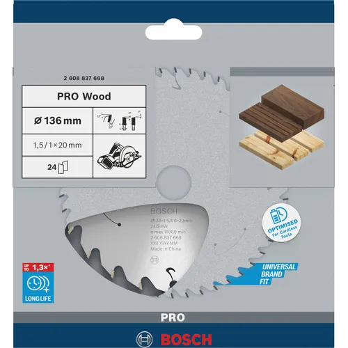 Cirkelsågklinga Standard f. batteridrift, Trä 136/20 mm, 24T