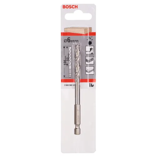 Träspiralborr, 1/4-tum insexskaft 6x63/106 mm, 1-pack