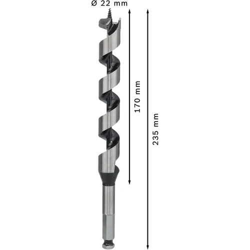 Träspiralborr, sexkantsskaft 22x170/235 mm, 1-pack
