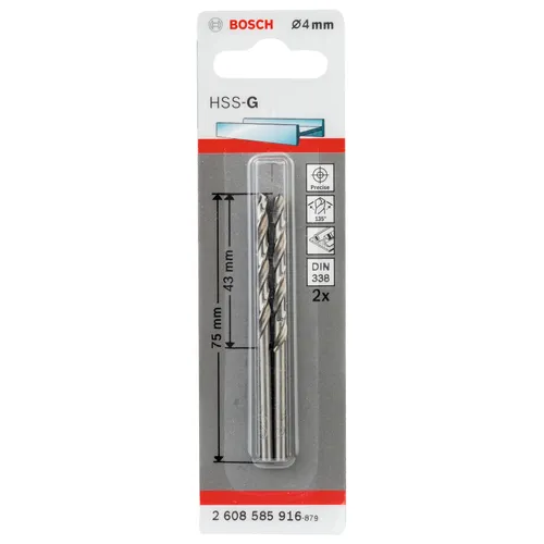 Metallborr HSS-G 4,0x75 mm, 2-pack