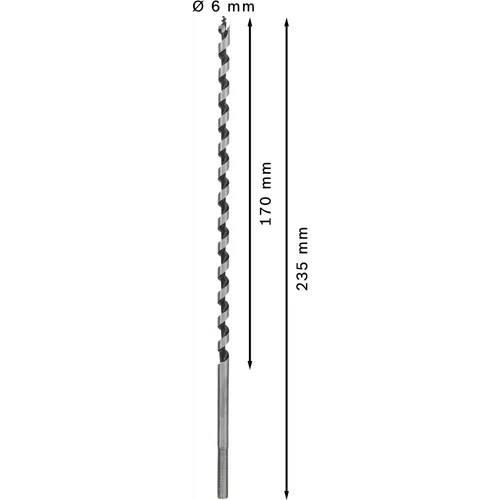 Träspiralborr, sexkantsskaft 6x170/235 mm, 1-pack