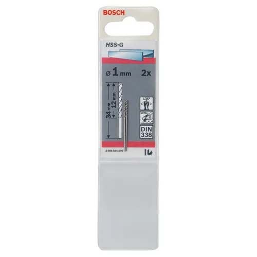 Metallborr HSS-G 1,0x34 mm, 2-pack