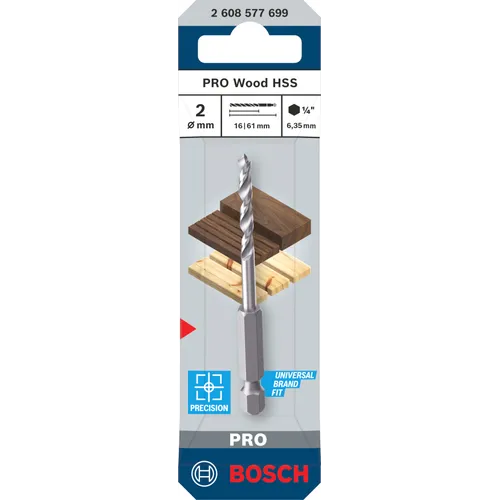 Träspiralborr, 1/4-tum insexskaft 2x24/62 mm, 1-pack