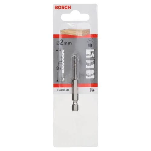 Träspiralborr, 1/4-tum insexskaft 2x24/62 mm, 1-pack