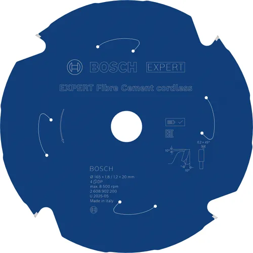 Cirkelsågklinga Expert f. batteridrift, Fibercement 165/20 mm, 4T