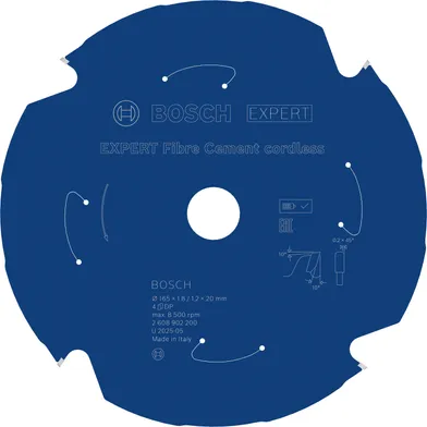 Cirkelsågklinga Expert f. batteridrift, Fibercement 165/20 mm, 4T