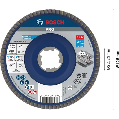 Lamellslipskiva X-Lock, rak f. Metall 125 mm, K40