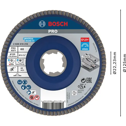 Lamellslipskiva X-Lock, rak f. Metall 125 mm, K60