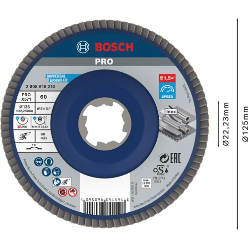 Lamellslipskiva X-Lock, rak f. Metall 125 mm, K60
