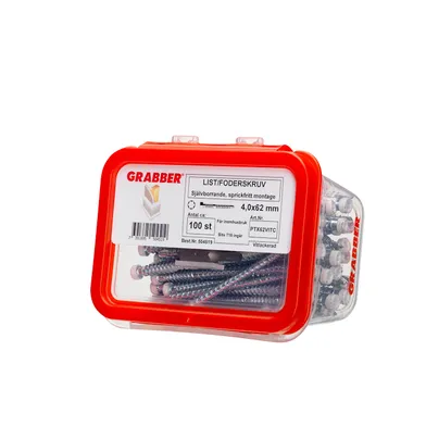 List- & foderskruv med borrspets och stödgänga Trä/Stål 4,2x62 mm, Vit, 100 st/frp