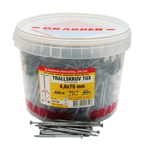 Trallskruv TUX C4 4,8x75 mm, 600 st/frp