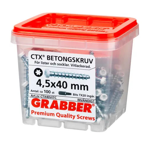 Listskruv Betong 4,5x40 mm, Vit, 100 st/frp