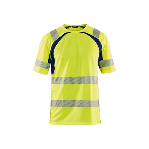 T-shirt Varsel m. mesh, UV-skyddad, Gul/Marinblå Strl. XL