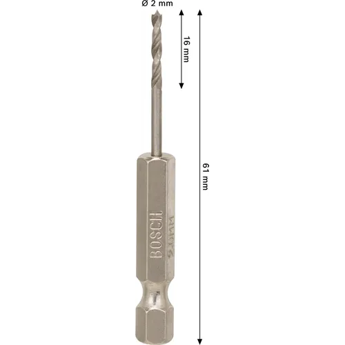 Träspiralborr, 1/4-tum insexskaft 2x24/62 mm, 1-pack