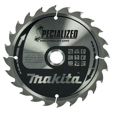 Cirkelsågklinga f. batteridrift, Trä 165/20 mm, 24T, Special