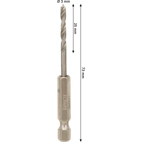 Träspiralborr, 1/4-tum insexskaft 3x33/74 mm, 1-pack