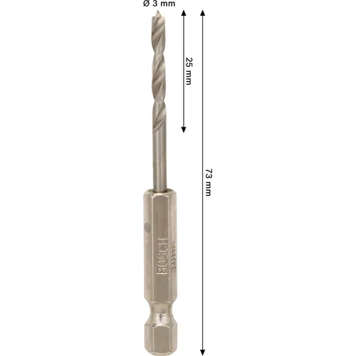 Träspiralborr, 1/4-tum insexskaft 3x33/74 mm, 1-pack