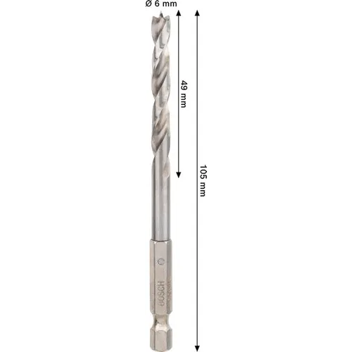 Träspiralborr, 1/4-tum insexskaft 6x63/106 mm, 1-pack