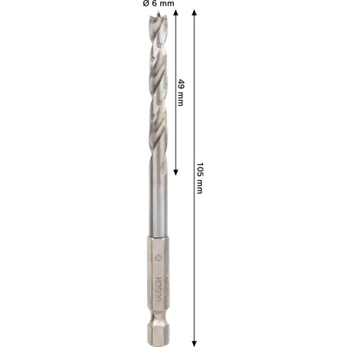 Träspiralborr, 1/4-tum insexskaft 6x63/106 mm, 1-pack