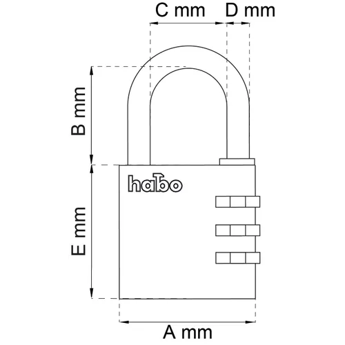 Hänglås 203, kodlås - Alu. 31x5 mm, CC 25 mm, Silver