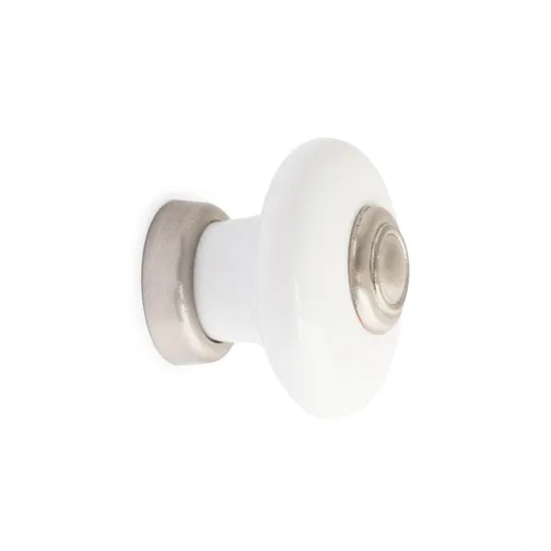 Knopp Erik 37 mm, Vit/Borstad nickel