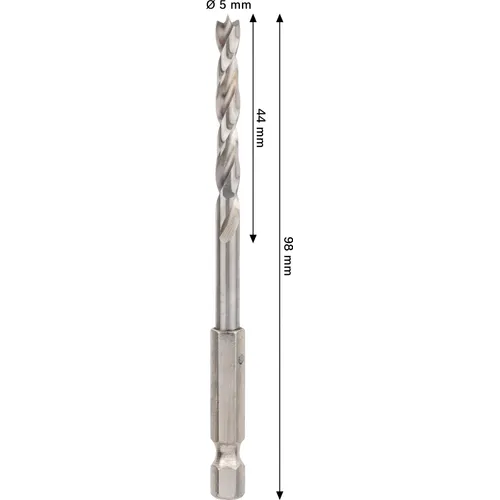 Träspiralborr, 1/4-tum insexskaft 5x52/99 mm, 1-pack