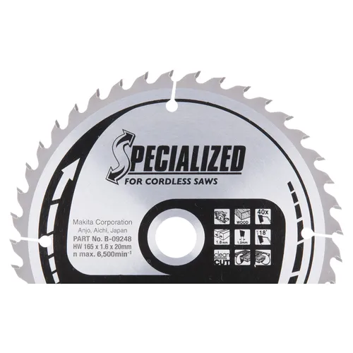 Cirkelsågklinga f. batteridrift, Trä 165/20 mm, 40T, Special