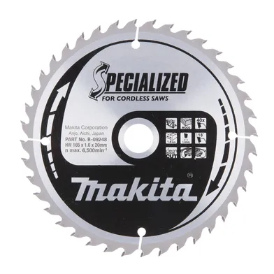 Cirkelsågklinga f. batteridrift, Trä 165/20 mm, 40T, Special
