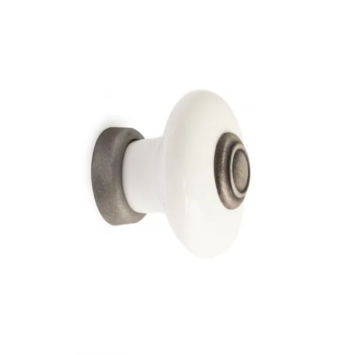 Knopp Erik 37 mm, Vit/Borstad tenn