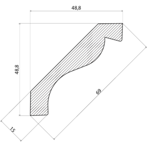 Allmogetaklist obehandlad furu 15x69 mm, Löpmeter