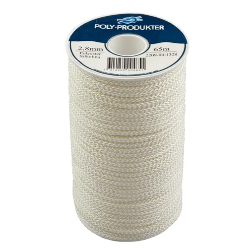 Polyestersilkelina flätad vit Ø 2,8 mm