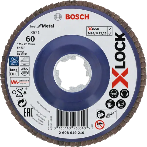 Lamellslipskiva X-Lock, rak f. Metall 125 mm, K60