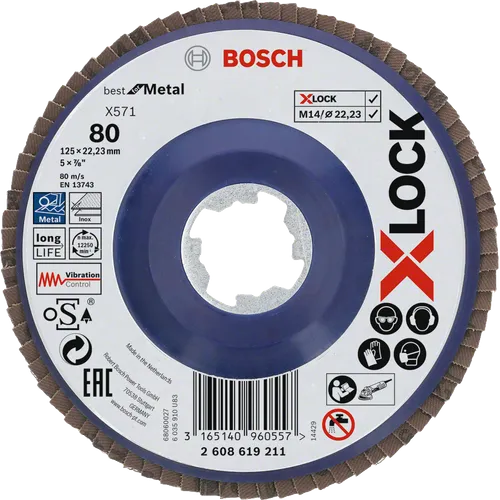 Lamellslipskiva X-Lock, rak f. Metall 125 mm, K80