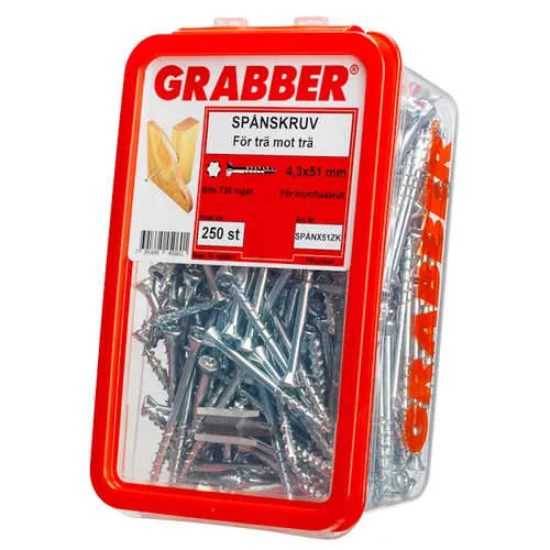 Spånskiveskruv Trä 4,3x51 mm, FZB, 250 st/frp