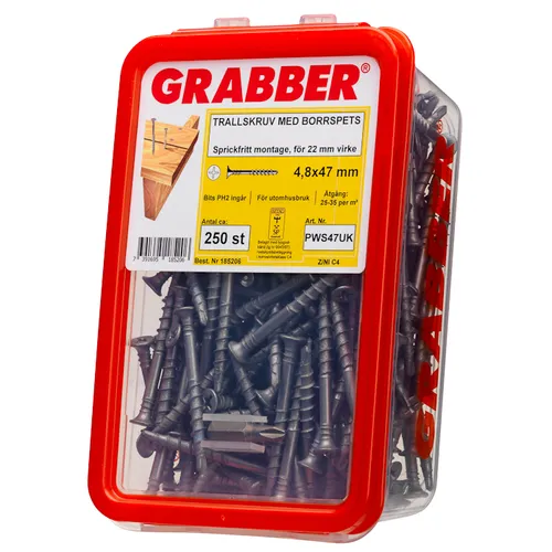 Trallskruv m. borrspets C4 4,8x47 mm, 250 st/frp